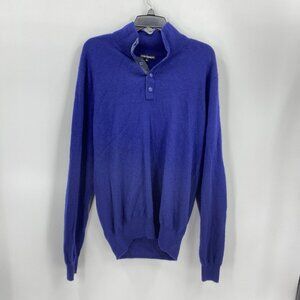State Cashmere Navy Blue Pullover Sweater Quarter 5 Button Neck Mens XL